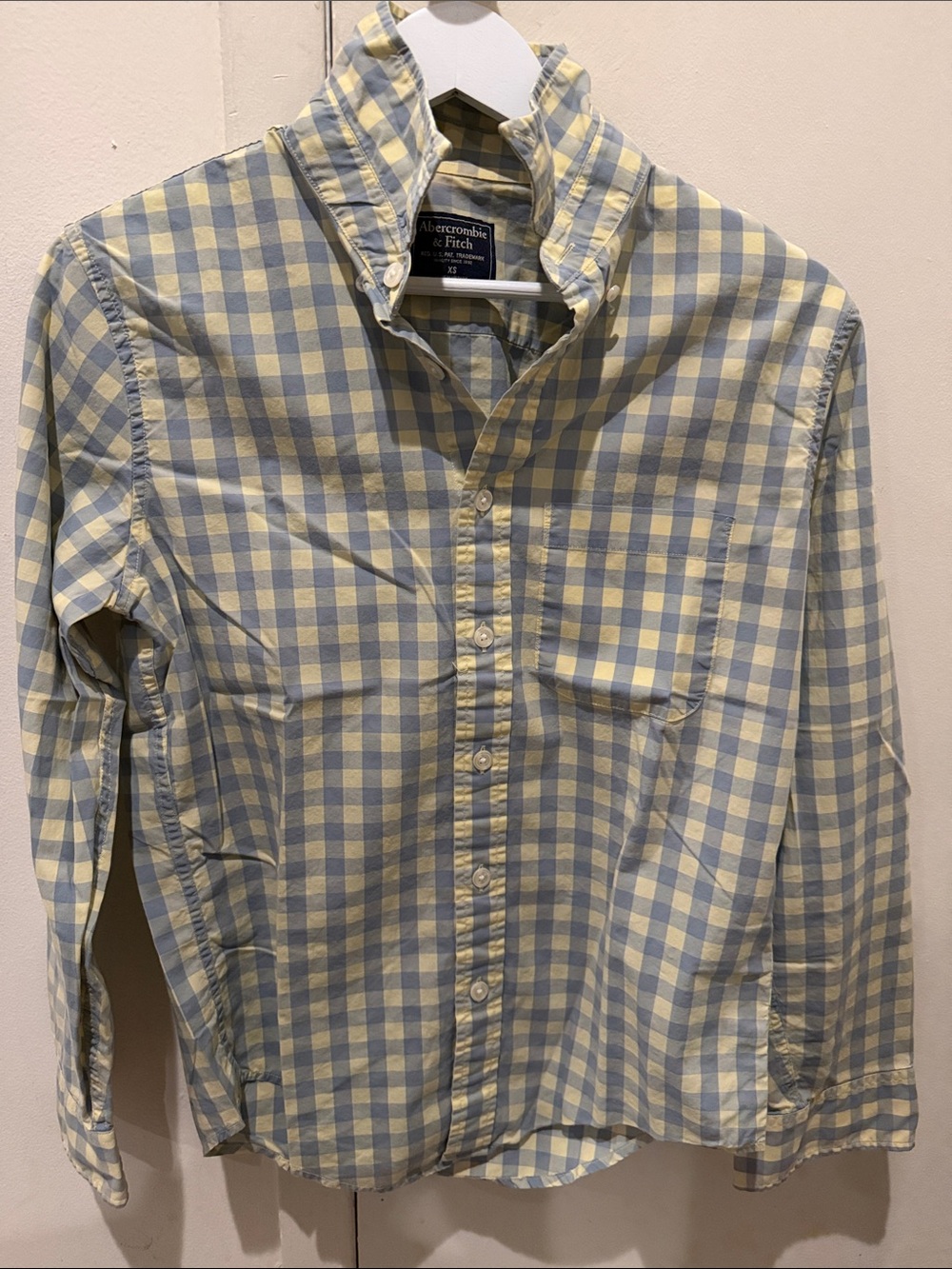 Abercrombie & Fitch Yellow and Light Blue Gingham Button-Down Shirt